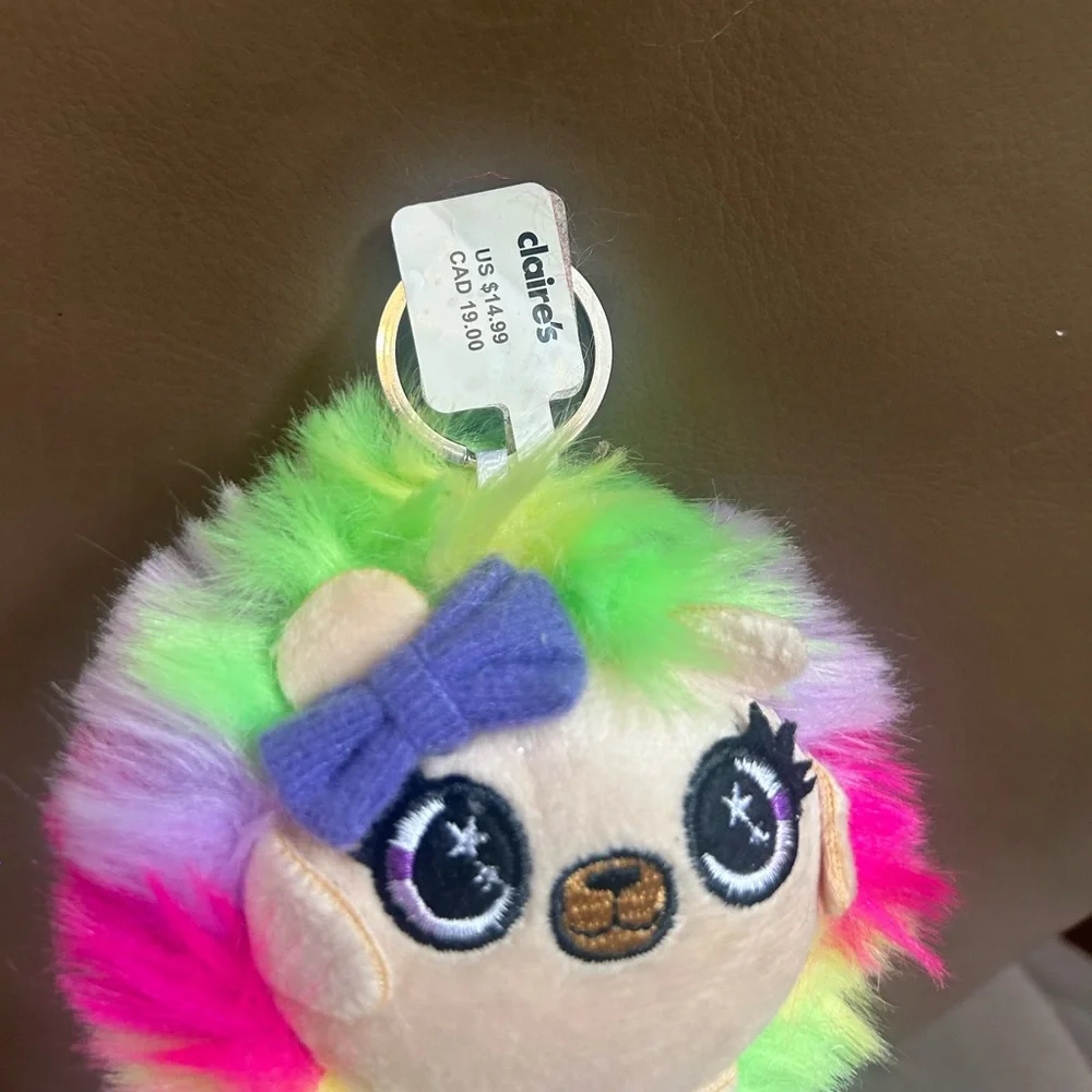 Rainbow💙🩷💚💛💜 Teddy Bear🧸 with purple bow Plush Keychain